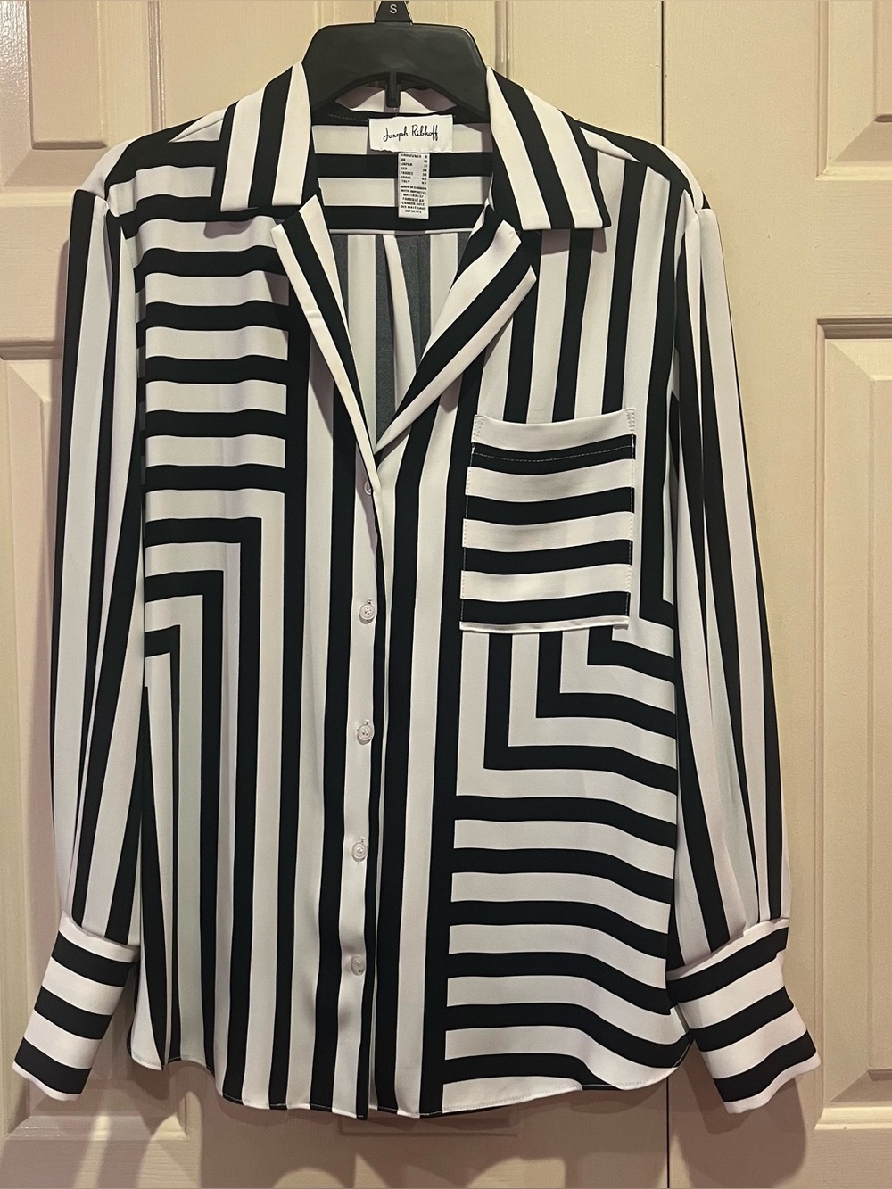 Joseph Ribkoff Black and White Mixed Stripe Button-Down Blouse Size 8